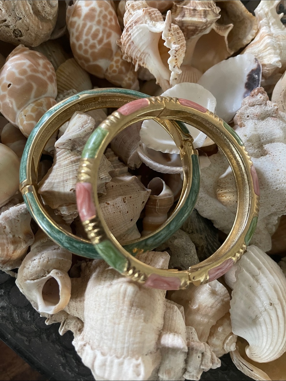Vintage Bracelets with Pink and Green Enamel Accents